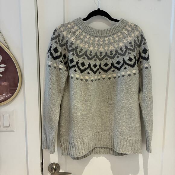 J. Crew Gray Merino Wool Fair Isle Sweater Medium - Picture 1 of 8